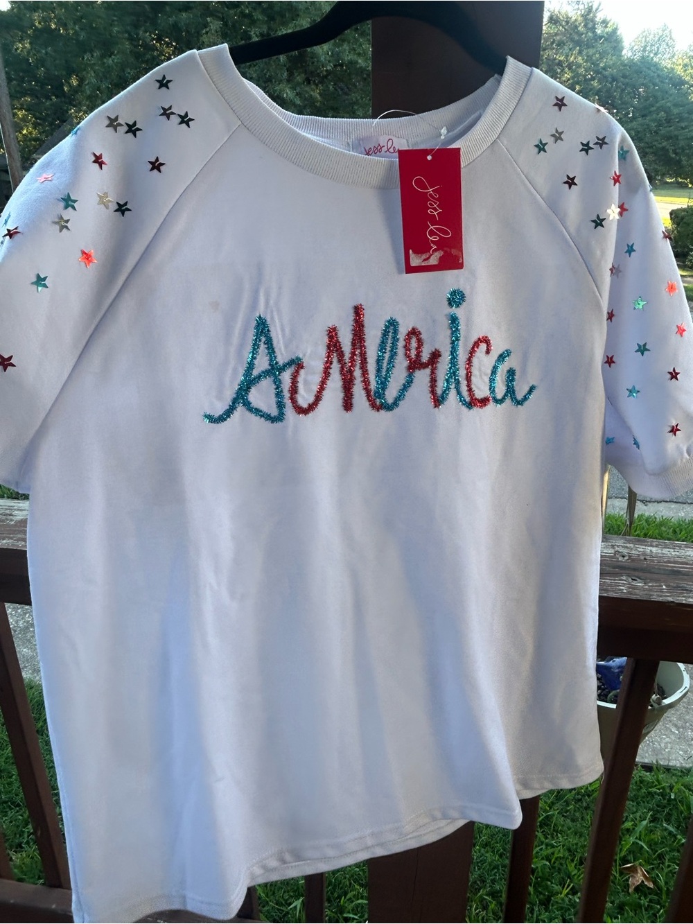 Jess Lea White 'America' Star Sleeve Short-Sleeve Tee